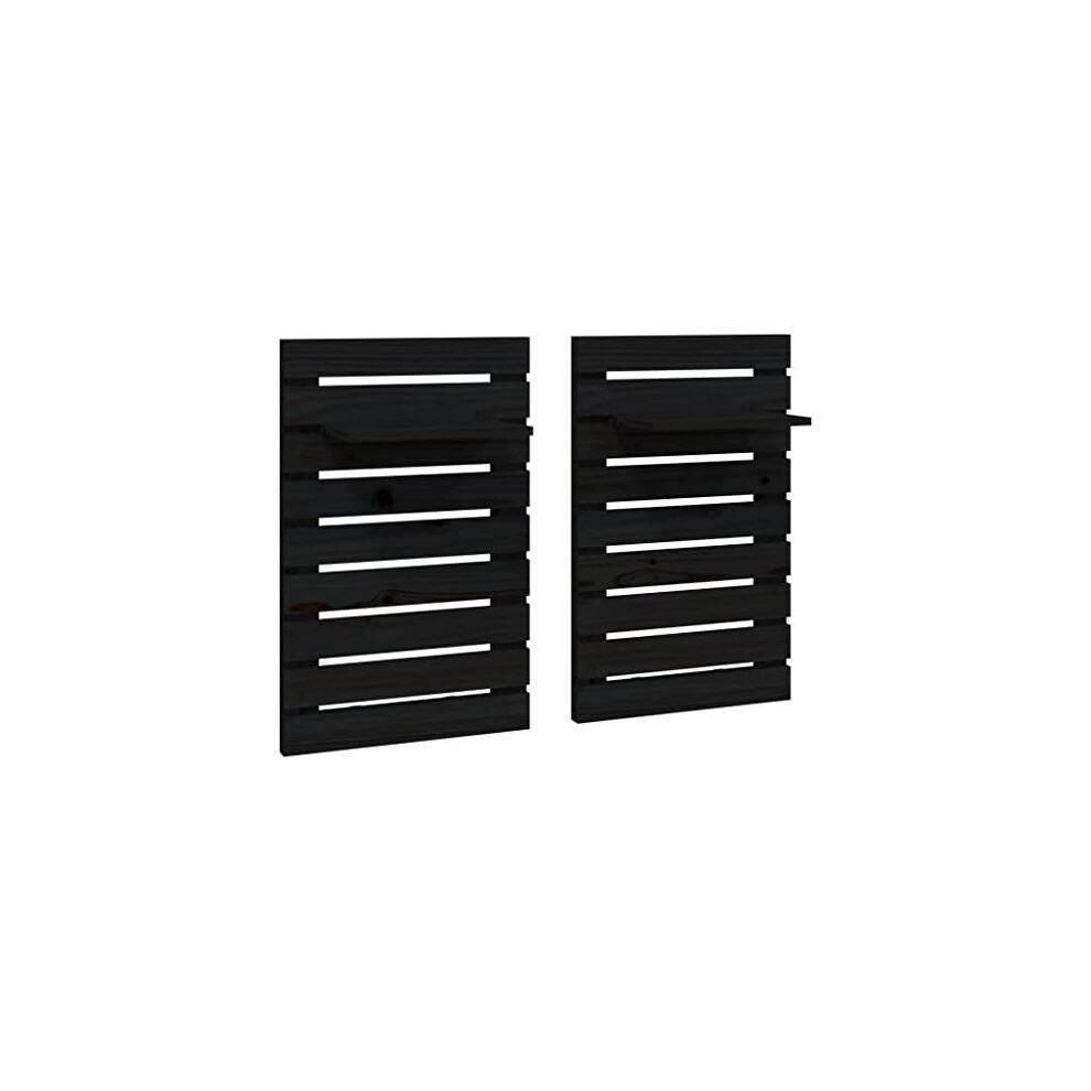 Vidaxl Wall-Mounted Bedside Shelves In Solid Pine Wood - 2 Pieces Set, Bedroom Furniture With Adjustable Placement, Robust And Sturdy Design, Black