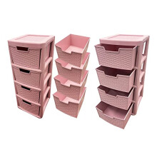 Large Rattan Pink 4 Drawer Plastic Modular Storage Tower For Home Schools Work Places (2)