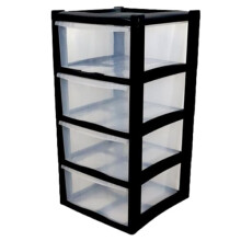 Storage Drawer Unit 4 Tier | Large Black Plastic Organizer Chest Drawer Tower Unit Cabinet Trolley |Heavy Duty Home Bedroom Kitchen Office School | 39