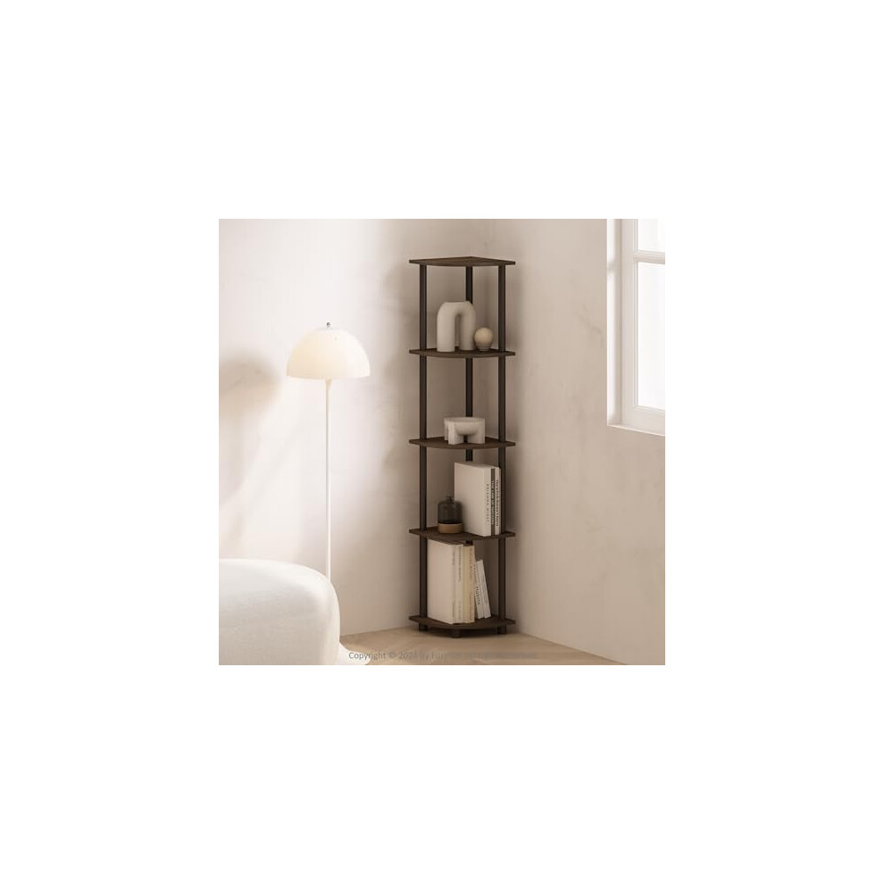 Furinno Turn-N-Tube 5 Tier Multipurpose Corner Display Rack Shelving Unit, Walnut/Brown 840308811270