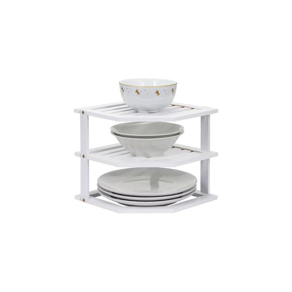 3-Tier Bamboo Shelf Organizer - Corner Shelve - Cabinet Organiser - Effortless Assembly Stackable, Durable - Pantry Organizer Ideal For Kitchen & 5056463936191