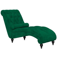 Vesgantti Velvet Button-tufted Indoor Chaise Lounge, Upholstered Chaise Longue Chair with Lumbar Pillow, Leisure Chair for Living Room Bedroom and