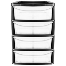 Black A4 Small Lightweight Plastic Home Office Schools Table Top Desk Top Bedside Storage Tower Units With 4 Drawers