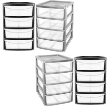 Black Or Silver A4 Table Top Desk Top Bedside Compact Lightweight Plastic Storage Unit With 4 Drawers (2, Silver)