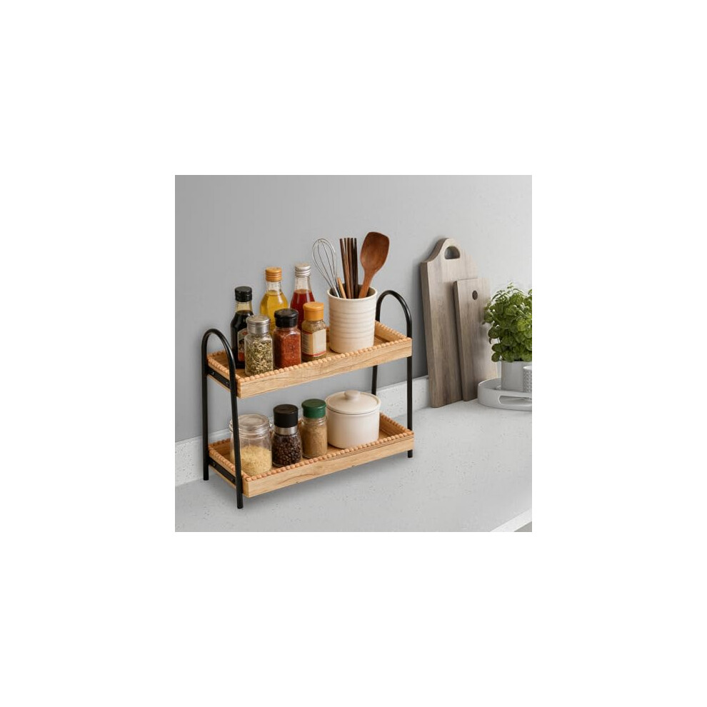 Qinglang Kitchen Countertop Organizer 2 Tier Vanity Perfume Organiser Spice Rack Bathroom Shelf Storage Wooden Cosmetic Makeup Storage Shelf For 6273395350010