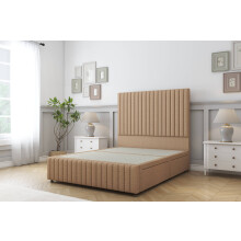 (4' Small Double, Latte) Sloomy Madison Dumfries Divan Bed Base 2 Drawers Right Side With 54" Floor Standing Headboard & 12" Matching Footboard