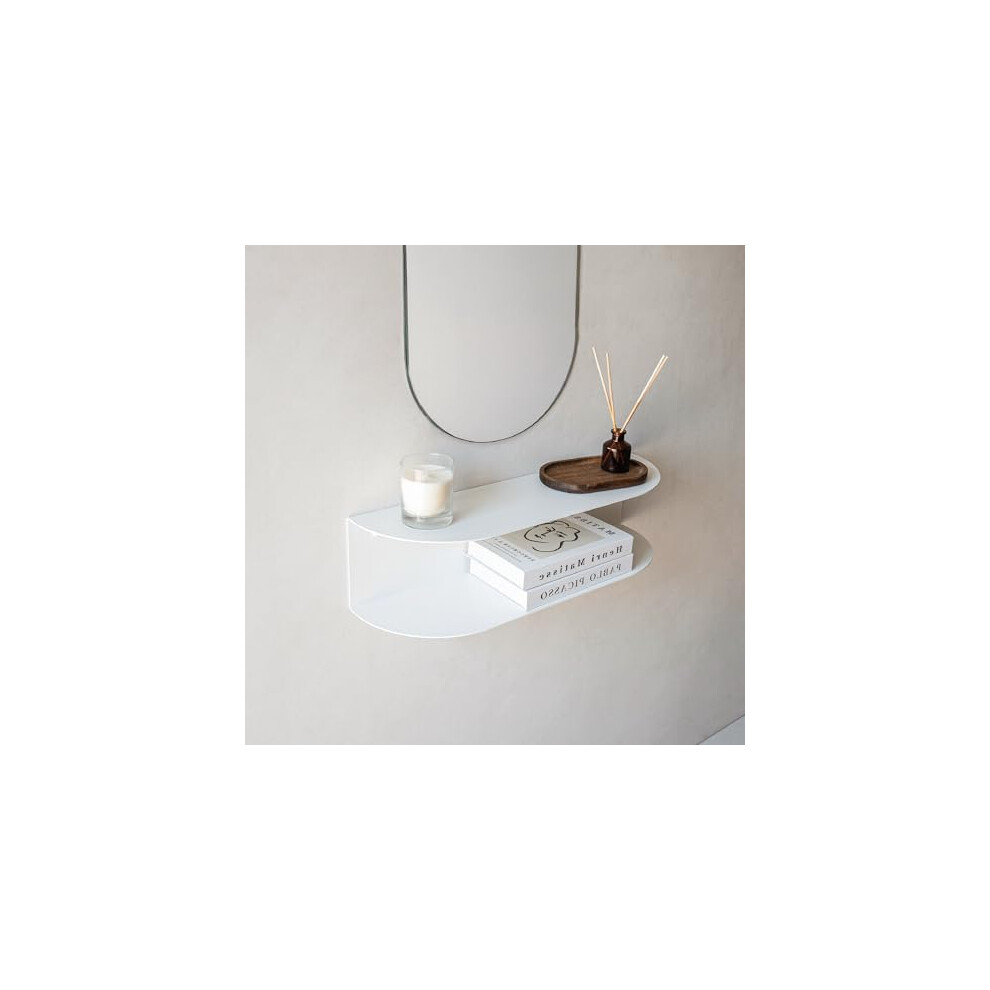 Miluka Slim Console Table In White Metal 60Â¯Cm | Floating Console Shelf 2-Tier | As A Narrow Bedside Table Or Makeup Console | Ovva Model 8436586826741