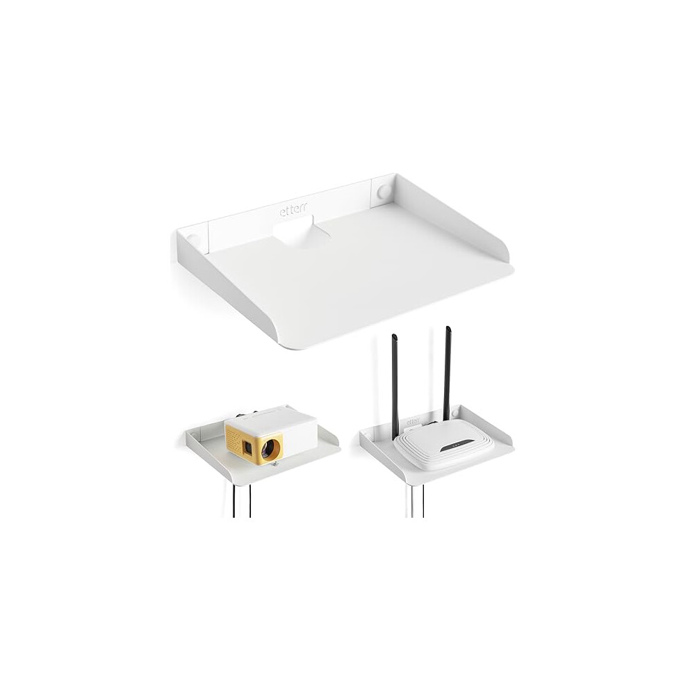 Etterr Â¢ Shelf For Wifi Router And Modem Â¢ Wall Shelf With Grommets And Raised Edges Â¢ Metal Shelf For Projector And Speaker Â¢ Floating Shelf 8436606795101