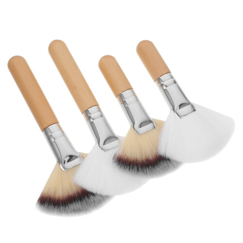 4Pcs Premium Nylon Face Makeup Brush Set Fan Style Assorted Color