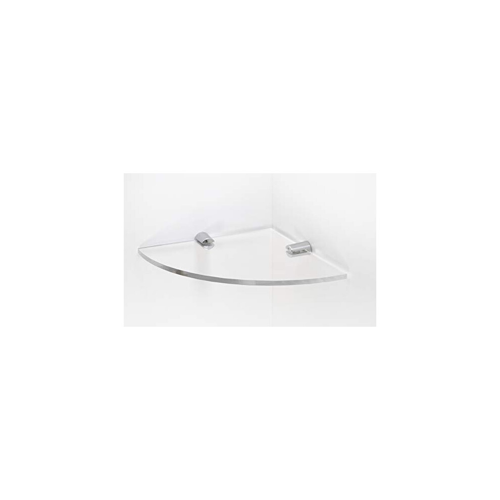 Bsm Marketing Wall Mounted Floating Acrylic Corner Shelf With Chrome Supports Available In Clear, Black And White (Clear, 200Mm X 200Mm) 7427108122169