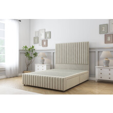 (4'6 Double, Cream) Sloomy Madison Plush Divan Bed Base No Drawers With 26" Strutted Headboard & 12" Matching Footboard