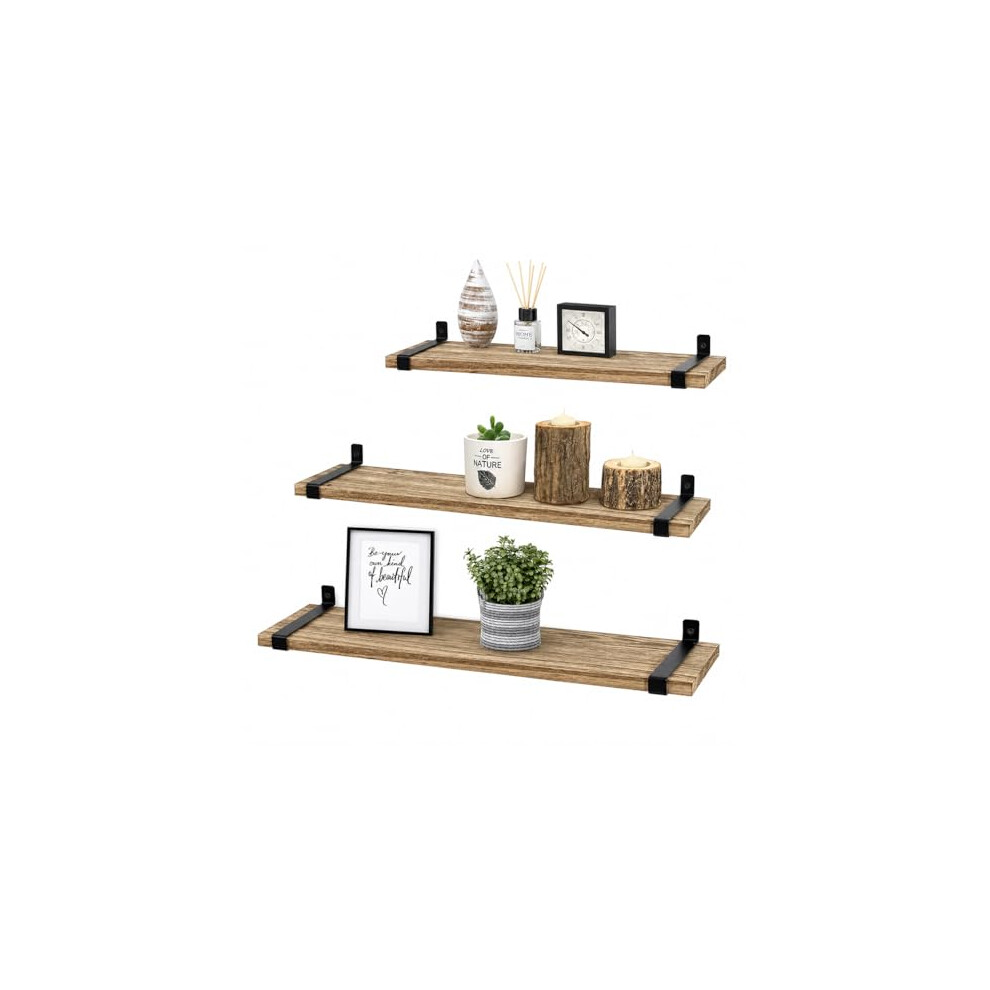 Burakh Floating Shelve Set Of 3 Wall Mounted Paulownia Wood Shelf Unit Display Rack | Wall Shelves | Wooden Shelves | For Bedroom, Bathroom, Living 9550132197327
