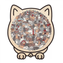 Drevené skladačkové puzzle v tvare mačky v morandi farbách, dekoratívna zábava pre dospelých aj deti