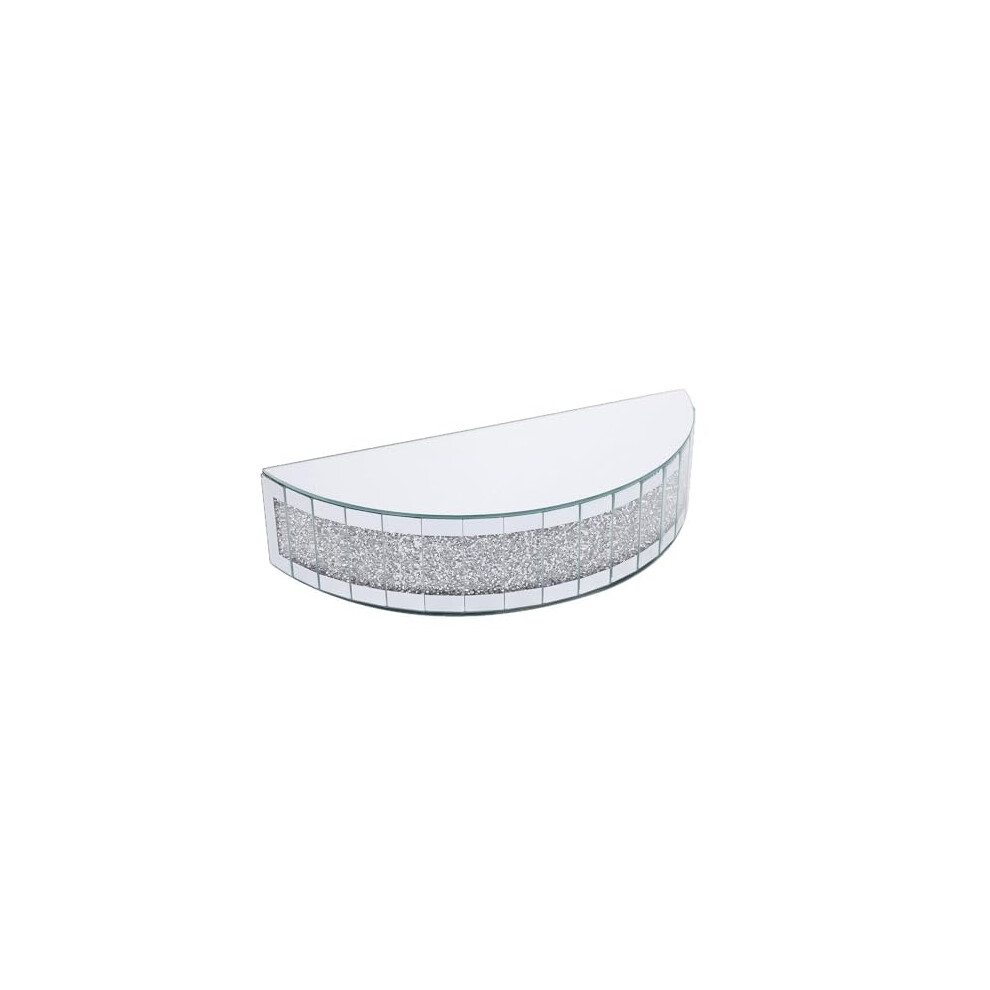 Deenz Half Moon Crystal Band Mirrored Wall Shelf Glass Display With Crushed Diamond Design 38 X 8.5 Cm 5056710708489