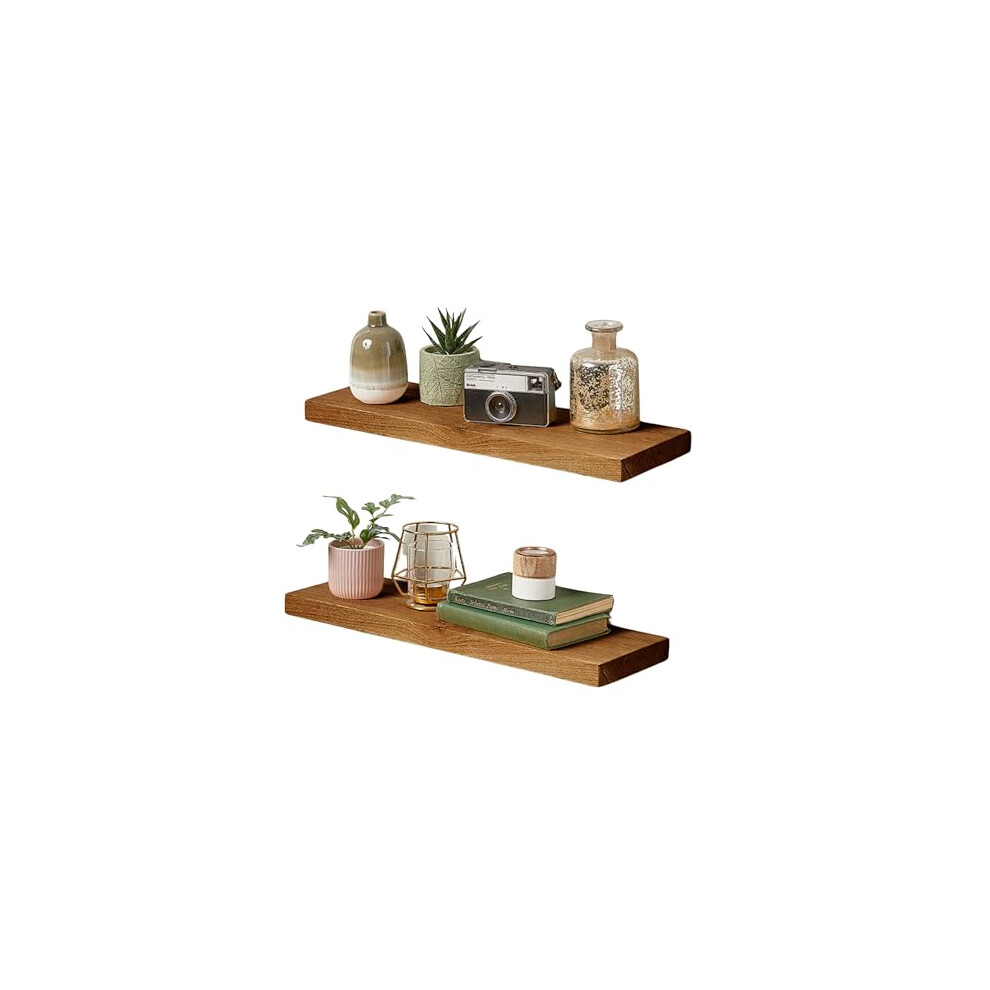 Fox And Grain Walnut Floating Shelves (Pack Of 2) Â Solid Oak Wall Shelves, Hand-Finished Dark Walnut, Rustic Modern Design For Living Room, Kitchen 5056779104932