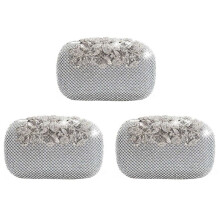 3X Unique Clasp Silver Diamante Crystal Diamond Evening Bag Clutch Purse Party Bridal Prom