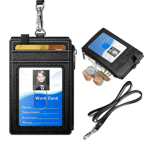 Sort ID-kortholder med lanyard og lynlås 1