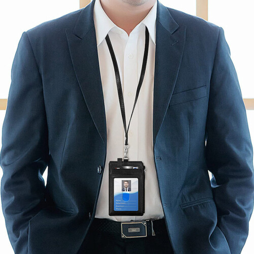 Sort ID-kortholder med lanyard og lynlås 2