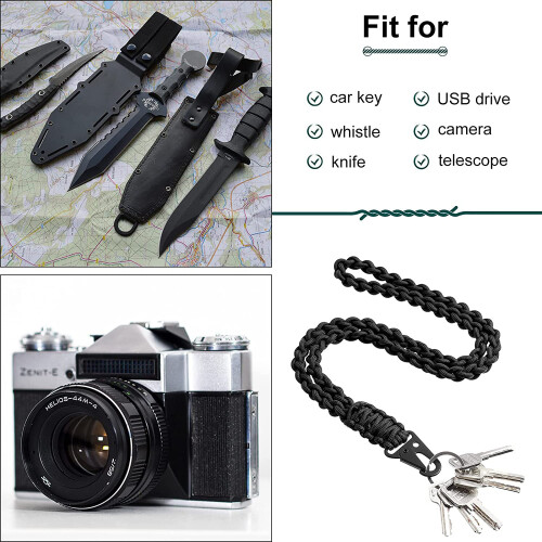 Multifunctionele Handgeweven Paracord Sleutelhanger Black 1