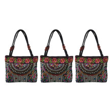 3X Chinese Style Women Handbag Embroidery Ethnic Summer Fashion Handmade Flowers Ladies Tote Shoulder Bags -Body