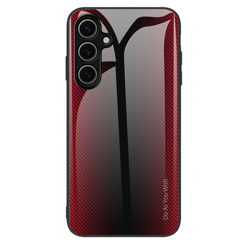 (Red) For Samsung Galaxy S26+ Case Carbon Fiber Texture Tempe Glass+Tpu Phone Cover Red 6914290796717