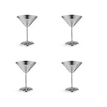Stainless Steel Martini Glasses Set of 4, 8 Oz Metal Cocktail Glasses, Unbreakable, Durable, Mirror