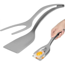(grey) 2 In 1 Egg Shovel Pancake Turner, Silicone Non-slip Frying Spatula Tongs, Kitchen Cooking Tool