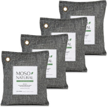 Moso Natural Air Purifying Bag 200g (4 Pack) Premium Charcoal Odour Absorber Car Odour Eliminator & Wardrobe Deodoriser for Home & Pet, Lasts 2 Years