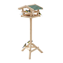 Relaxdays Birdhouse with Stand approx 100 x 37 x 43 cm Wooden Bird House as Birdfeeder for Wrens and Jays, Chic Standing Birdhouse with Green Roof, Na