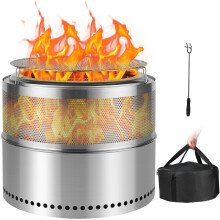 SMOOL 50cm Smokeless Fire Pit, Portable Fire Pits for Camping, Stainless Steel Outdoor Fire Pit BBQ for Patio & Garden, Wood Burning Stove with Remova