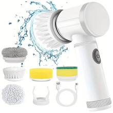 Electric Scrubber USB Rechargeable Wireless Electric Cleaning Brush with 5PCS Brush  Kitchen Dishwashing Brush