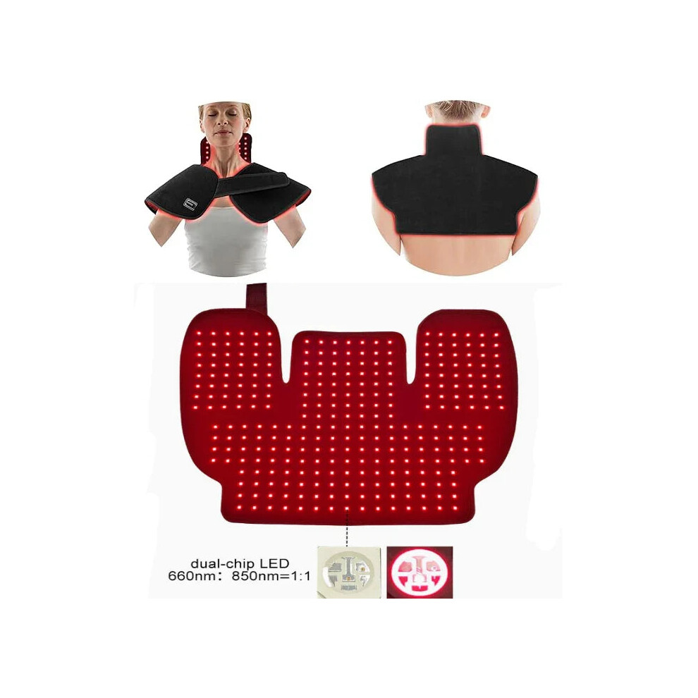 Greenzech Red/Light (Eu) 288 Leds Therapy Neck Shoulder Wrap, 660Nm 850Nm Infra Pad For Upper Back Pain Relief & Muscle Relaxing
