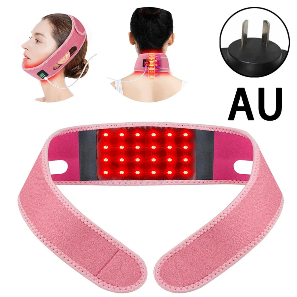 Greenzech Pink/Red/Light (, Au) 72 Leds Therapy Neck Wrap, 660Nm 850Nm Infra Chin Lifting Belt For Skin Firming & Neck Pain Relief