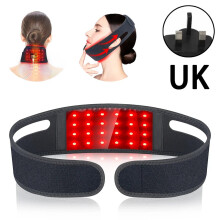 (Black, UK) 72 LEDs Red Light Therapy Neck Wrap, 660nm 850nm Infrared Chin Lifting Belt for Skin Firming & Neck Pain Relief