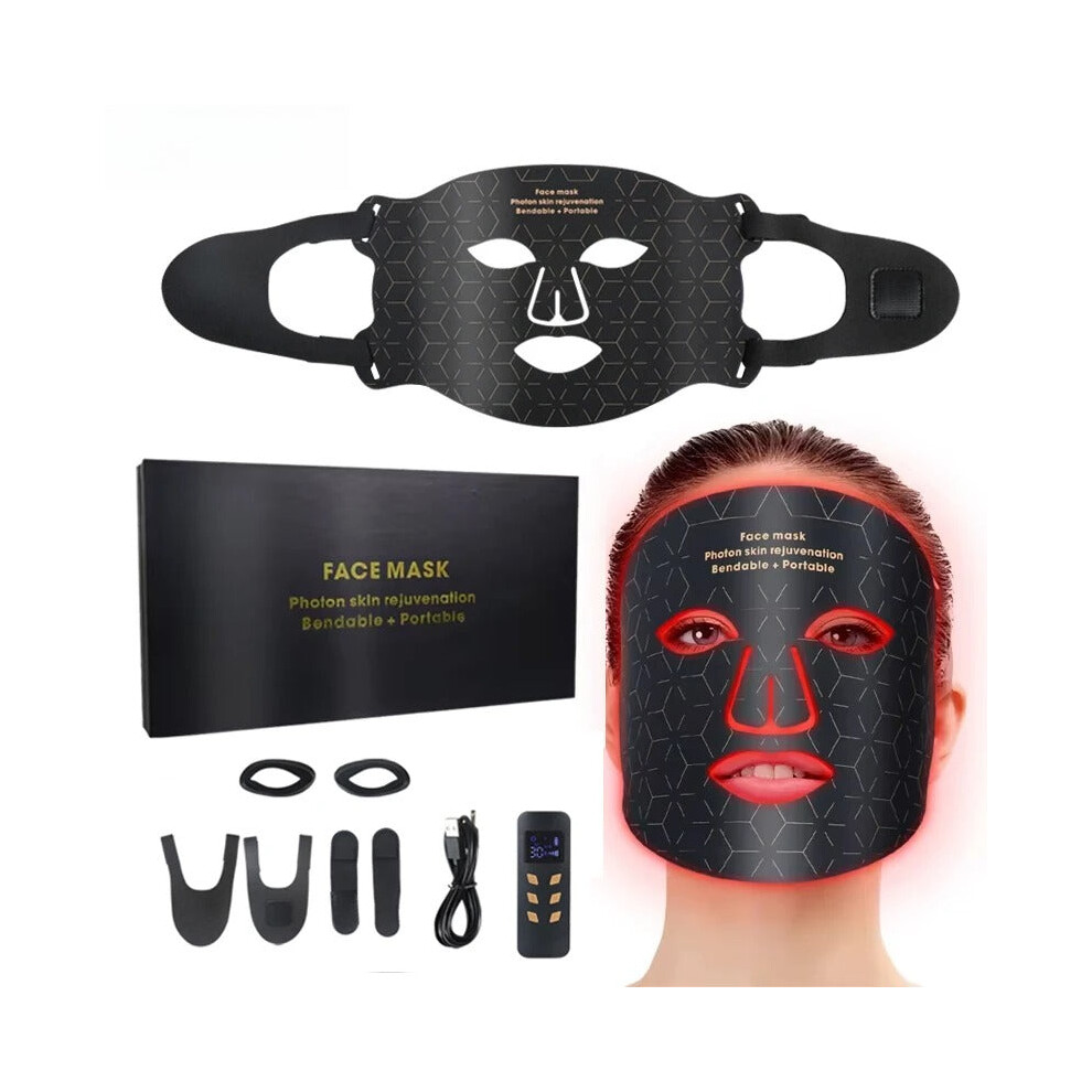 Greenzech Black/Red/Light () 4-Color Silicone Led Face Mask, 850Nm Near-Infra & Therapy Device, 3000Mah Rechargeable Beauty Mask (240 Leds)
