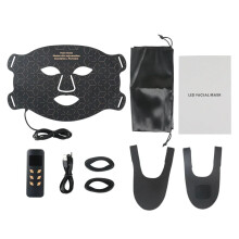 (Black Face) 4-Color LED & Near Infrared Silicone Face & Neck Mask - Anti-Aging, Rejuvenation & Skin Repair for Home SPA
