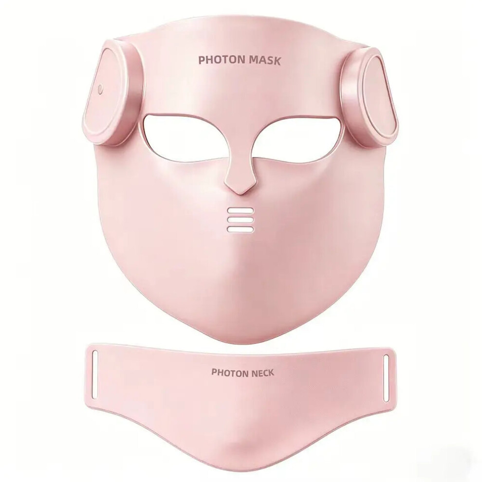 Greenzech Pink/Light (Mask And Neck-) 8-Color Led & Near Infrared Therapy Face & Neck Mask - Silicone Anti-Aging, Acne & Wrinkle Reduction Device