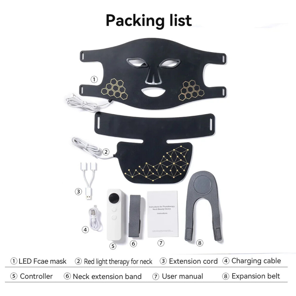 Greenzech Black/Red/Light () Rechargeable & Near Infra Led Therapy Face & Neck Mask - 4 Modes For Anti-Aging, Skin Tightening & Rejuvenation