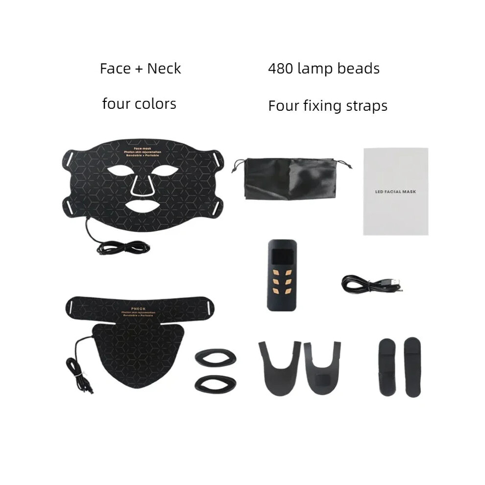 Greenzech Red/Light (Face + Neck Set) Wireless & Near Infra Led Therapy Face Mask - 4-Color, 240 Leds - Anti-Aging & Acne Treatment For Home Use