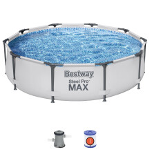 Bestway Steel Pro Pool Swimming Pool, Round Above Ground Garden Frame Pool, Multiple Sizes, 12' x 30"/3.66m x 76cm