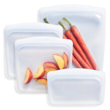 Stasher Multipack (Clear) | Pack of 4 Reusable Freezer Bags in 3x Different Sizes | Silicone Plastic Food Bags For Travel and Food Storage