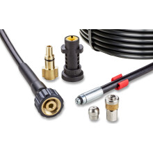 Drain Cleaning Kit for High Pressure Washer 15m, 200 bar - Pipe Unblocker Compatible with Karcher, Parkside, Lavor, Bosch Professional - Fixed Nozzle,