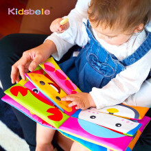 (blue) Baby Soft Crinkle Cloth Book Cartoon Face Animal Matching Toy Toddlers Early Education Sensory Activity Book Newborn Infants