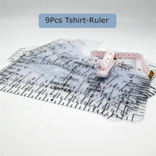 9pcs Tshirt Ruler Guide to Center Vinyl, Transparent V-Neck/Round PVC Ruler for Alignment, Heat Press