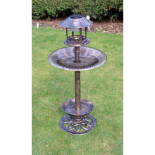St Helens Home & Garden Ornamental Free Standing, Weather Resistant, Pedestal style, Easy Assemble Bird Bath & Feeder with Solar Powered Light