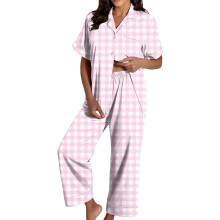 Women's Valentine's Day Pajama Set: Satin Heart Print-Pink XXL