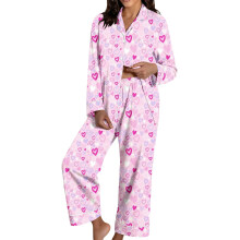 Women's Valentine's Day Pajama Set: Satin Heart Print-Fuchsia M