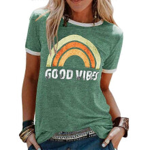 (M, Green) Pride T-Shirt Women Rainbow Graphic Tee GOOD VIBES Letter Print Blouse LGBT Equality Shirts Casual Short Sleeve Tops