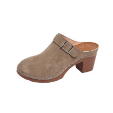 Khaki Platform Heels Slippers for Women Casual Comfortable Spring Summer Outdoor Indoor Slip On Round Toe Chunky Low Heel Shoes Size 38