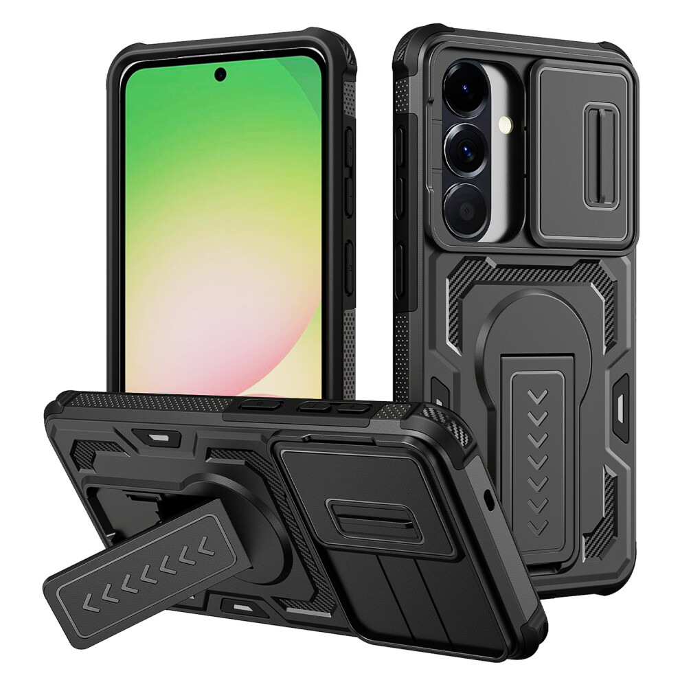(Black) For Samsung Galaxy S26 Case Slide Lens Shield Pc + Tpu Kickstand Phone Cover Black 6914299187516
